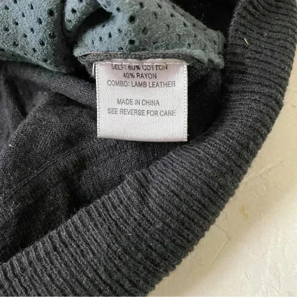 Lamb leather mixed media top long sleeves perforated leather sweater size S - Picture 7 of 9